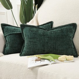 Madizz Set of 2 Chenille Decorative Cushion Covers, Soft Neutral Throw Cushions for Sofa, Boho Accent Decorative Cushion Covers for Bedroom, Living Room, Modern Home Decor, Green, 40 x 60 cm