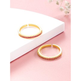 Aheli Gold Plated Rani Pink Cubic Zirconia Studded Fancy Adjustable Toe Ring Bichiya Fashion Jewellery Gift for Women