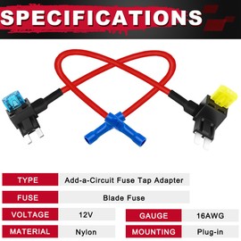 MKBKLLJY Pack of 6 12 V Car Add-a-Circuit Fuse Tapping Adapter with 15 A Mini 20 A Micro2 Fuse Taps APM ATM APT ATR Blade Fuse Holder Fuse Puller Plug Car Fuse Set for Car