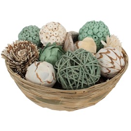 Sweet Summer Living Decorative Basket 10 inch x 6 inch Tabletop with Dried Exotics Botanicals, Potpourri Unscented Evergreen/Natural Assorted