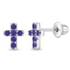 925 Sterling Silver Cubic Zirconia Sparkling Purple Cross Earrings with