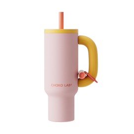 CHAKO LAB BaWang Insulated Stainless Steel Tumbler | Tumbler with Handle and Straw 33oz | Cup Holder Friendly for Travel | Leakproof Water Bottle | BPA-Free | Ceramic liner| pink＆yellow