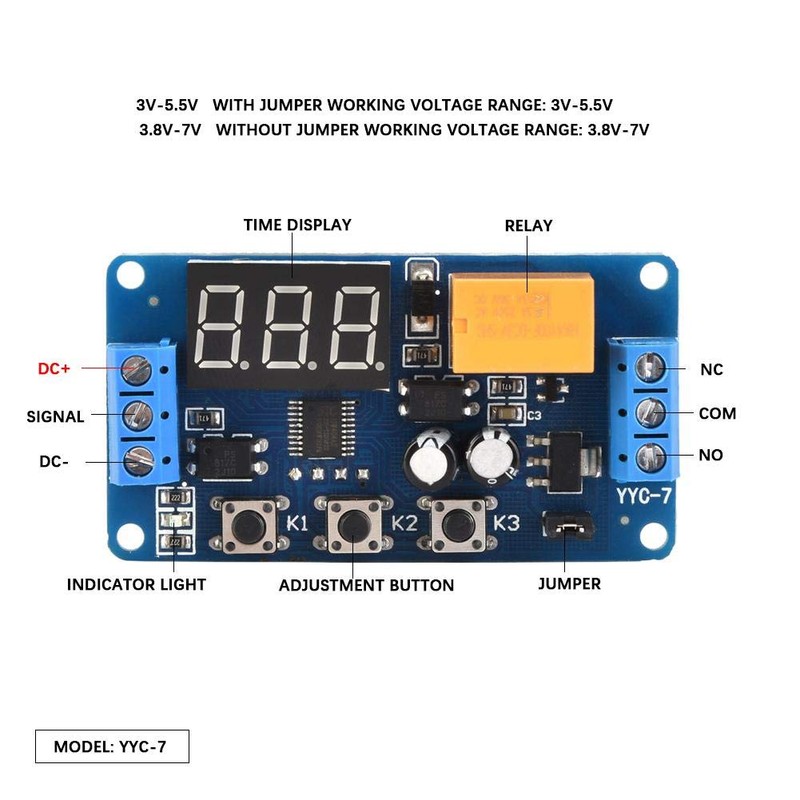 Timer Control Relay, 3V 3.7V 4.5v 5v 6v 7.4V Adjustable