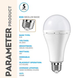 HOLDWILL 6 Pack Rechargeable Emergency LED Bulb, Multi-Function Battery Backup Emergency Light for Power Outage Camping Outdoor Activity 9W 900LM 60W Equivalent White Daylight 6000K with E26/E27 Base