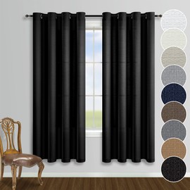 KOUFALL Semi Blackout Curtains 63 Length for Bedroom 2 Panels Set Grommet Light Filtering Window Drapery Sheers for Living Room 63 Inches Long Black
