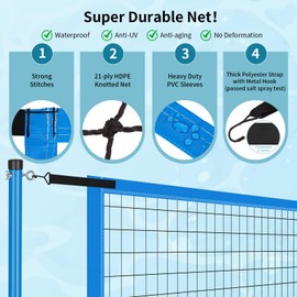 Pool Volleyball Net Set for Inground/Above Ground Pools with Sand-Filled Weighted Base, 15-27ft Adjustable Anti-Sagging Net, 2 Volleyballs & Pump, Carry Bag