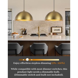 HOLOHATAL Gold Pendant Light 16 inch, Hammered Large Dome Pendant Light, Industrial Farmhouse Pendant Lights Kitchen Island, Gold Island Pendant Lights for Kitchen, Dining Room Living Room 1 Pack