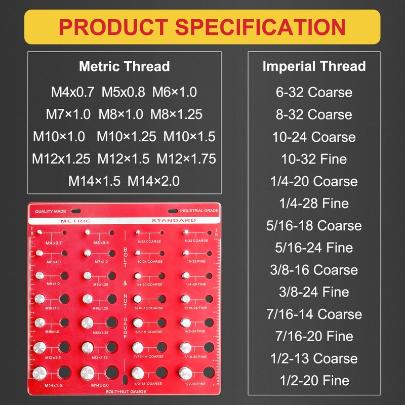 Thread Checker：Nut and Bolt Thread Checker Thread Identifier Gauge Nut