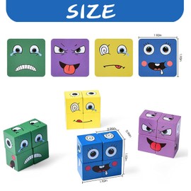 Expression Wooden Cube Puzzle, Game Puzzle Building Cube, Colourful Rubik's Cube Building Block Toy Set, Interactive Emoji Wooden Cube Puzzle, Educational Montessori Toy for Children from 3 Years
