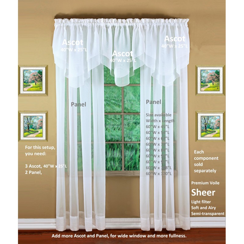 Today's Curtain Emelia Original Voile Ascot 25", White, 40" W