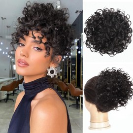 Ameyra Messy Bun Hair Piece for Women Curly Hair Buns HairPiece Fake Bun Loose Wave Drawstring Ponytail Extension for Women Daily Use-Brown Black