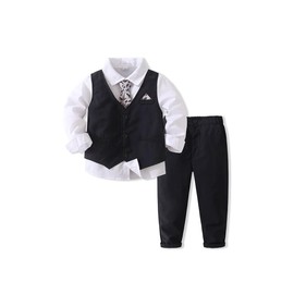 Abolai Baby Boys' 4 Piece Gentleman Set with Shirt,Tie,Vest and Pant Black 120