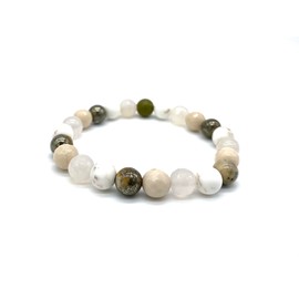 Pyrite Bracelet and Magnesite Bracelet - Natural Crystal Beaded Bracelet - 8mm Beaded Bracelet - Lava Stone Bracelet - Aromatherapy Bracelet (6.5 inch Medium)