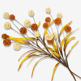 Prashent 2-Pack 19” Artificial Billy Balls Flowers - Faux Craspedia Thistle Globe Floral Bouquets Autumn Flowers for Fall Decor, Harvest, Weddings, and Home Decorations