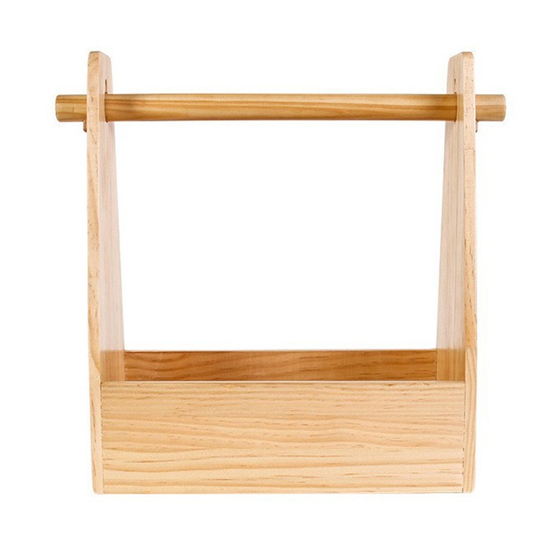 Outdoor Wood Seasoning Storage Basket with Handle Picnic Condiments BBQ