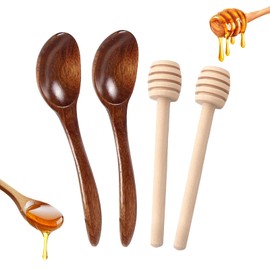 4 Pcs Honey Spoons Wooden,WoodenHoney Spoons Dipper is Easy to Clean and Reuse,HoneyStirrer Sticks for Honey, Jam, Syrup, Dessert, and More-NaturalHoney Mixing Spoons