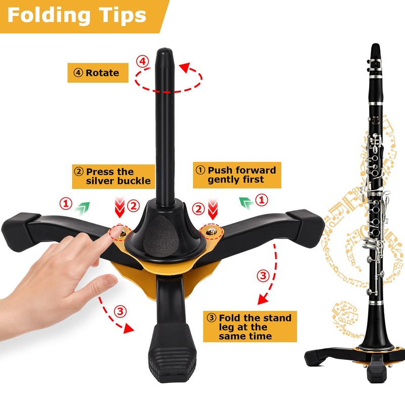 JUVAENY Clarinet Stand, Portable Flute Clarinet Stand with Flannel Bag,Clarinet
