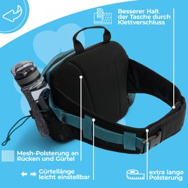 Jandiklee Large 9 Litre Waist Bag with Bottle Holder for Hiking, Cycling, Dog Training, Black, turquoise, yellow