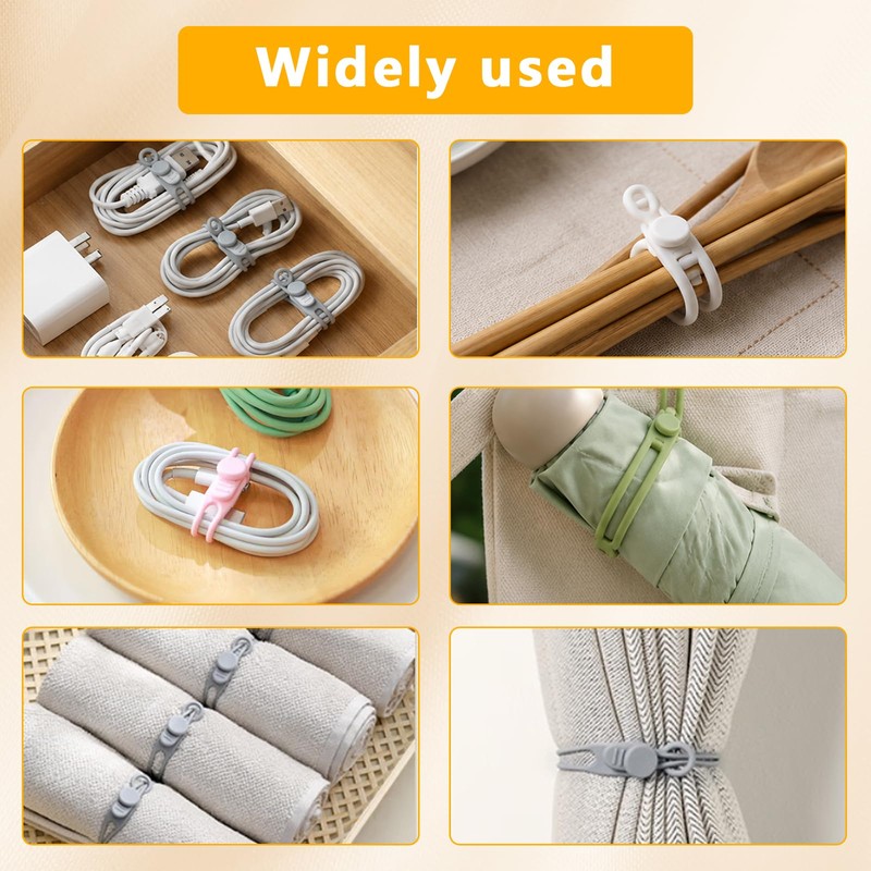 10 Pcs Silicone Cable Ties, Reusable Cord Organizer.