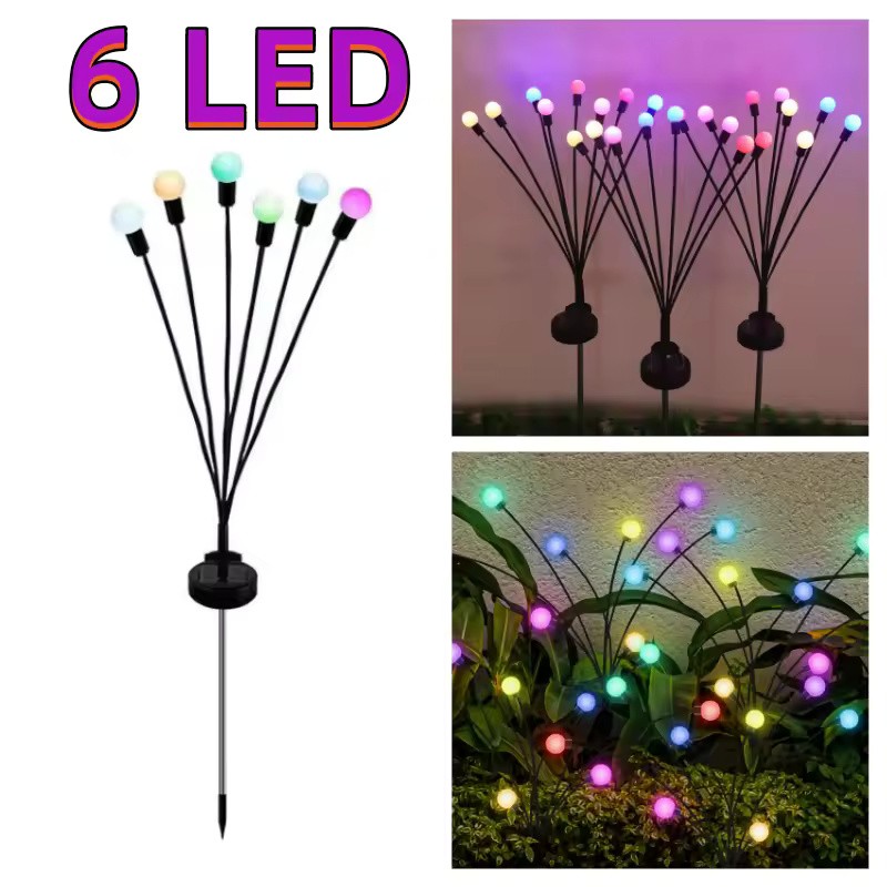 4 Pack 6 LED Solar Firefly Garden Lights with Warm
