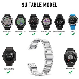 TOPsic Strap for Fenix 5 Band, Replacement Stainless Steel Band Metal Strap for Fenix 5/Fenix 5 Plus/Forerunner 935/Instinct/Fenix 6/Fenix 6 Pro/Fenix 7/Fenix 7 Solar/Fenix 7 Sapphire Solar