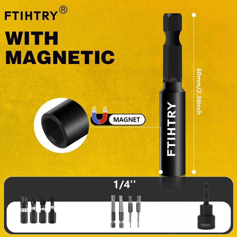 FTIHTRY 1/4”Magnetic Extension Socket Drill Bit Holder, 60mm 100mm 150mm