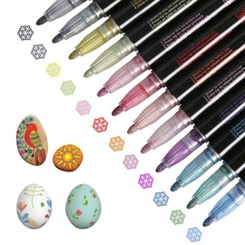 12-color Metallic Acrylic Paint Pens for Stone Ceramic Card Stocks Paint Markers Extra Fine Tip 2mm DIY Craft Supplies