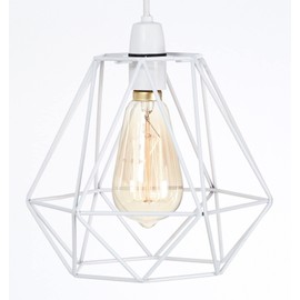 Retro Design Light Shade - Metal Wire Basket Cage Lamp Shade - Ceiling Pendant Light Shade – Wire Cage Lamp Shade - Vintage Industrial Style – Easy Fit Metal Lamp Shade - White