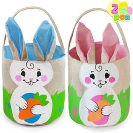 JOYIN - Juego de 2 cestas de conejo de Pascua para caza de huevos de Pascua, bolsa de huevo de arpillera, regalo para niños, regalo de fiesta