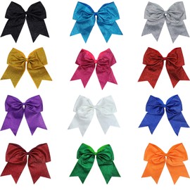 Kenz Laurenz Glitter Cheer Bows - Cheerleading Softball Gifts for Girls and Women Team Bow with Ponytail Holder Complete Your Cheerleader Outfit Uniform Strong Hair Ties Bands Elastics (1)