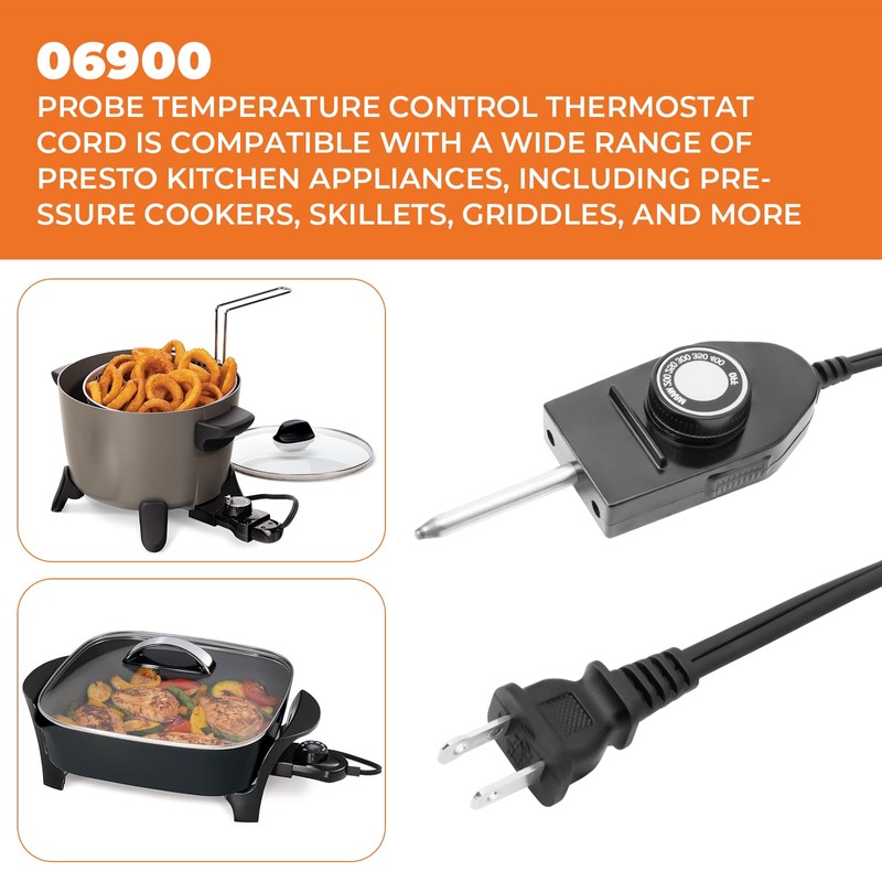 06900 Probe Temperature Control Thermostat Cord Replacement for Presto Skillets,Griddles,Frypans,Electric