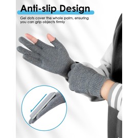 Becellen Non-Slip Knitted Gloves, Fingerless Thermal Gloves, Touchscreen Winter Knitted Gloves for Men and Women, gray