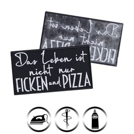 Motivation Sew-On Patch "Das Leben ist nicht nur Ficken & Pizza" Iron-On Biker Patch for Sewing/Iron-On Transfers Gift DIY Application for All Fabrics 90 x 50 mm