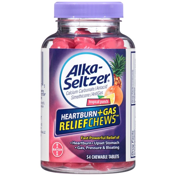 Alka-Seltzer Heartburn Plus Gas Relief Chews, Tropical Punch, 54 Count