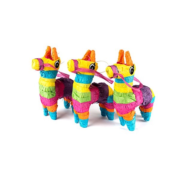 Neliblu Set of 3 Mini Donkey Pinatas 4"x7" inches, Fiesta Decorations, Cinco de Mayo Pinata, Party Favors, Party Supplies and Centerpieces