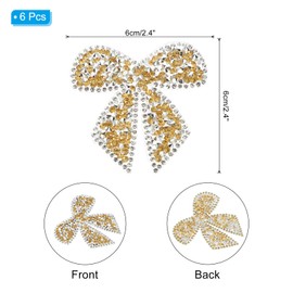 PATIKIL Bow Rhinestone Patches, 6 Pcs Bow Shape Sew/Iron on Applique Patches Rhinestone Applique Glitter Crystal Patches for Shoes Clothes Pants Bags Hats Shirts DIY Crafts, Gold