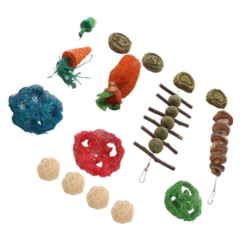 Rabbit Hanging Chew Toys Wood Grass Ball String Loofah Carrot