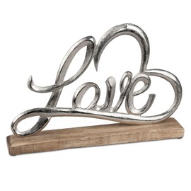 formano Love Stand with Heart Metal Decoration on Wooden Base 33 x 22 cm