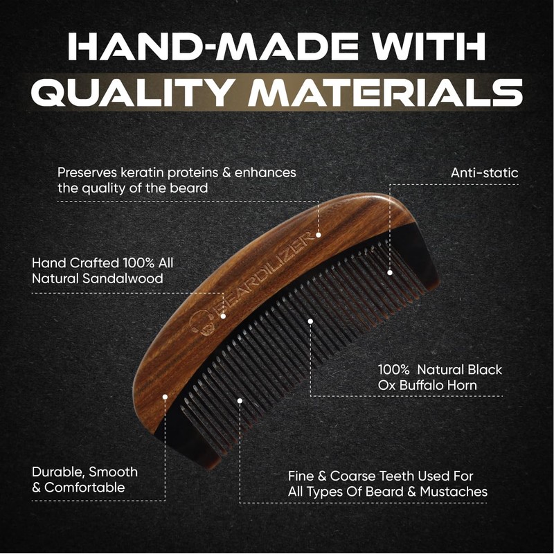 Beardilizer Premium Beard Comb for Men - 100% Natural Black