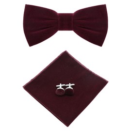 Luckyvestir Bow Tie Sets for Men Solid Color Velvet Bow Tie Pre Tied Adjustable Bowties for Men Formal Business Party