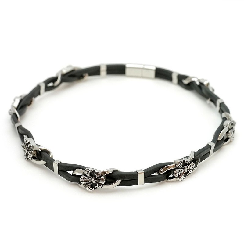 [One] Silver Flare Leather Choker Black Leather Cord Necklace for