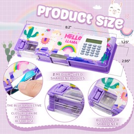 Henoyso 2 Pcs Multifunctional Pencil Box for Girls Cute Pencil Case Plastic Pencil Case with Calculator and Pencil Sharpener Pencil Pouch Gifts (Alpaca, Rabbit)