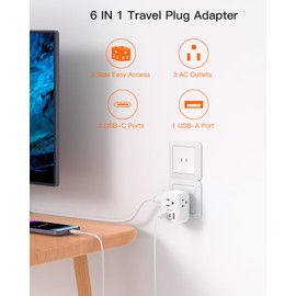 【2 Pack】 US to Japan Plug Adapter, Type A Travel Power with 3 Outlets, 3 USB Ports (2 USB C), 6 in 1 Travel Power Plug Adaptor for USA to Japanese Canada Mexico Philippines Peru