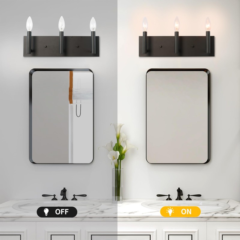Kalium 3-Light Bathroom Light Fixtures, Matte Black Modern Vanity Lights