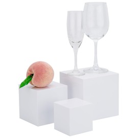 Cliselda 3pcs White Acrylic Display Boxes , Acrylic Display Stand Risers Acrylic Cube Plastic Display Box with Hollow Bottoms for Cupcake Candy Dessert Buffet Collectibles Jewelry