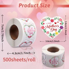 500Pcs Mother's Day Stickers, 1.5 inch Mom Envelope Seal Sticker for Envelopes, Waterproof Labels, Self-Adhesive Decal for Gift Wrapping, Cupcakes, Party Favors, Scrapbooking