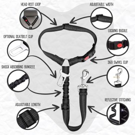Car Ride Dog Seat Belt - 2 Pack Pet Car Seatbelt & Headrest Restraint Adjustable Dog Safety Seat Belt - Reflective Elastic Bungee - Connect with Dog Harness or Collar in Vehicle for Travel