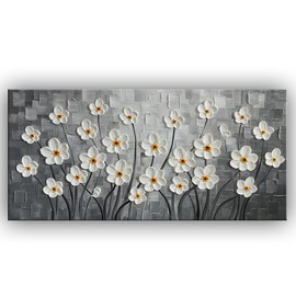 YaSheng Art - 24x48inch Abstract Art Painting，Oil Painting on Canvas Texture Black and white flower Oil Painting Hand-Painted Abstract Artwork Canvas Wall Art Paintings Modern Home Decor Art
