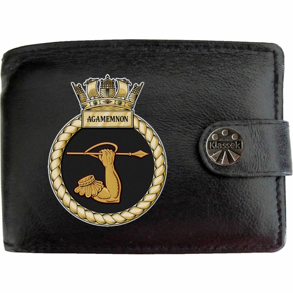 Klassek Agamemnon Submarine Image Men Wallet Real Leather Cap Badge