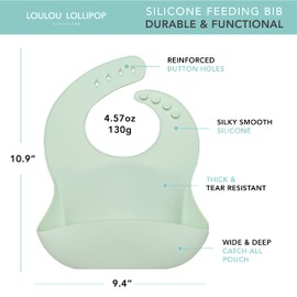 Loulou Lollipop Waterproof Silicone Baby Bib, Easy to Clean Adjustable -Mint